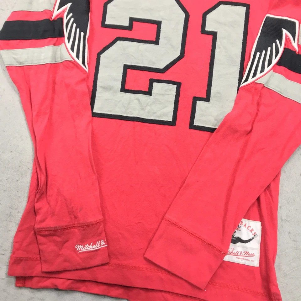 Camisa Atlanta Falcons Para Hombres Pequeña Roja Mitchell Ness Throwbacks Deion Sanders #21 Foto 4 de 4