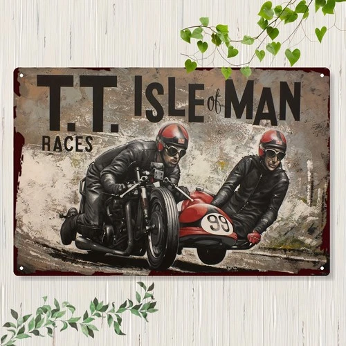 Tin Metal Sign Vintage TT Isle of for Man Motorcycle Racing Wall Art 8x12