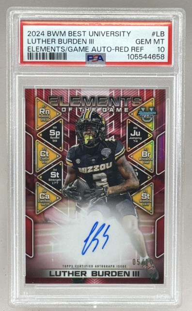 Luther Burden III 2024 Bowman Best University Red Elements Game Auto /10 PSA 10