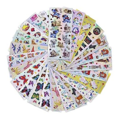500 Pieces Kids Stickers, Laser, 22 Sheets Holographic Stickers, Various Theme 