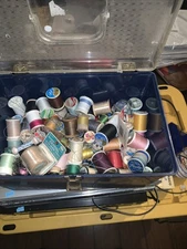 Lot Vintage Sewing Spools Thread With Box. 3 Deep Old Wooden Extra Needles Come