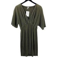 NWT ASOS Size 12 Dress Ribbed Stretch V-Neck Mini Green 