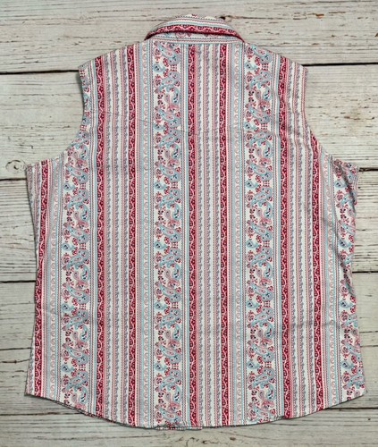 Wrangler Blues Pearl Snap Front Sleeveless Western Shirt Woman's Sz L - Picture 2 of 9