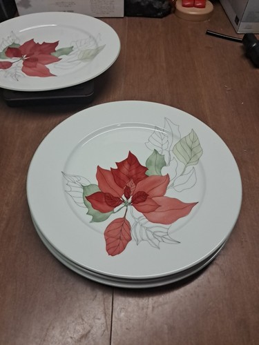 4 BLOCK SPAL WATERCOLORS Poinsettia 10.5" Dinner Plates Euc++ Bin 111 - Picture 4 of 6