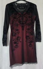 Joe Browns Black Lace Overlay Dress Red Lining Gothic Evening Bodycon UK 10