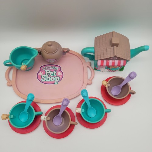 Vintage Kenner Littlest Pet Shop Tea Set 1994 Complete Teal Purple Bunny Kitten - Picture 3 of 19