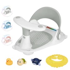 Baby Bath Seat with Thermometer, Non-Slip Toddler Chair for 6-24 Months, Gray