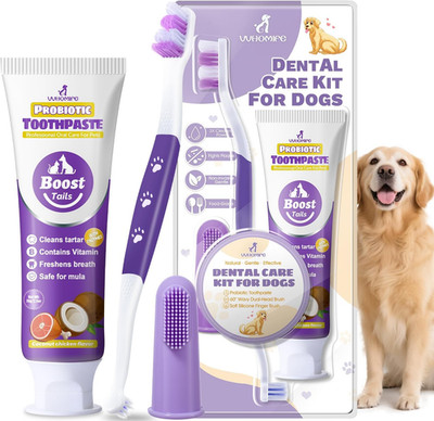 Premium Dog Oral Care Kit - Natural Coconut Chicken Flavored Toothpaste,Dual Hea