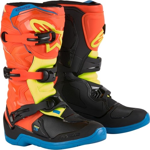 Alpinestars Tech 3S Youth Boots (8, Orange/Blue/Yellow/Black)