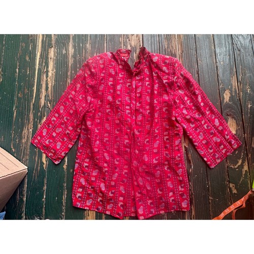 Halston, Halston III Vintage Red Silk Geometric Print Blouse 3/4 Sleeve Size 8
