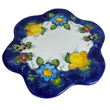 Italian Ceramic Trivet Hand Painted Lemon Floral Hot Plate Made In Italy