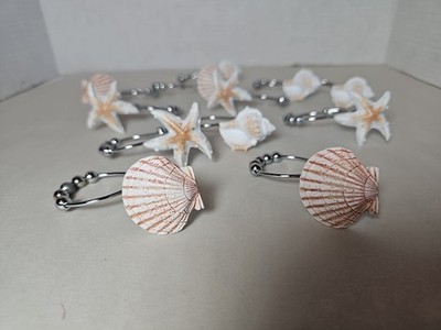12PCS Shower Curtain Hooks Rings Shell Bathroom Nautcal Ocean Beach Theme Home