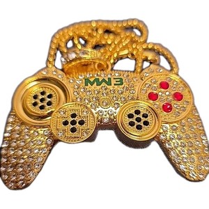 Authentic MW3 Game Controller Necklace Gold Plated Iced Out Pendant Gold Tone Chain