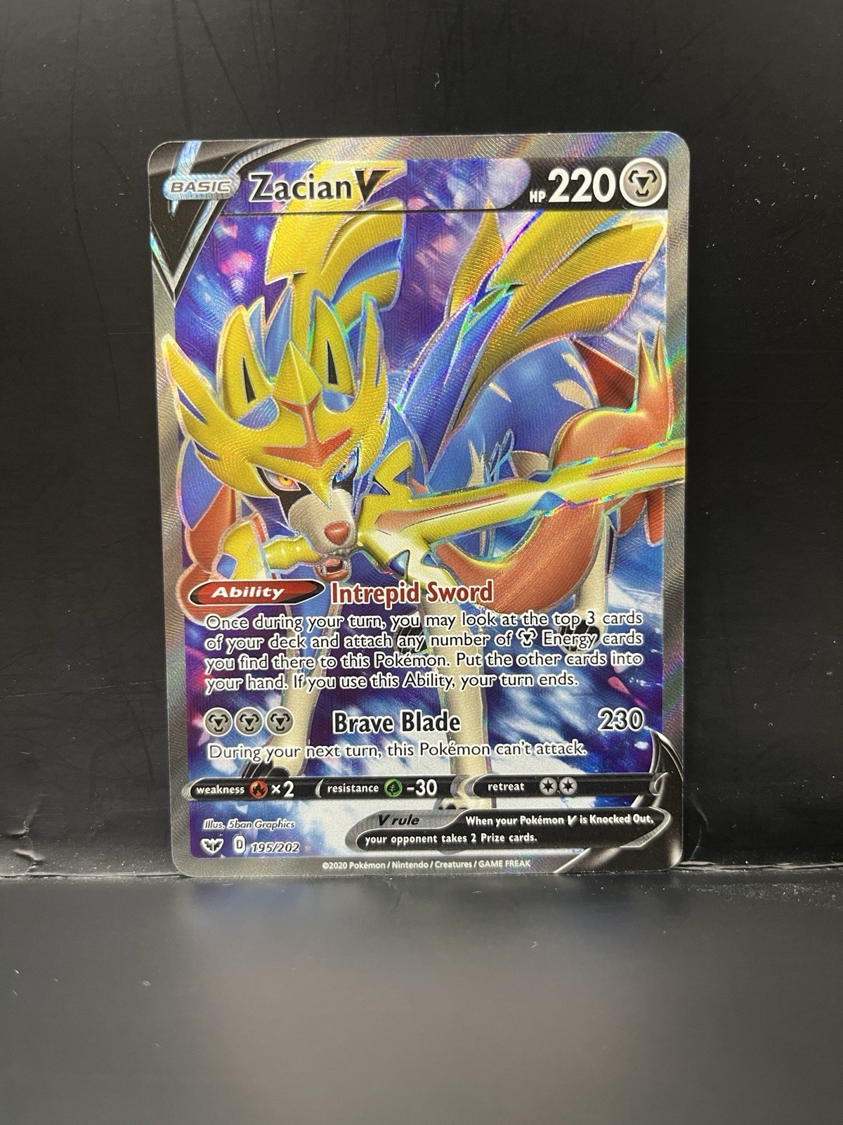 Pokemon TCG Zacian V Full Art Sword and Shield Base Set 195/202 Card | Near Mint