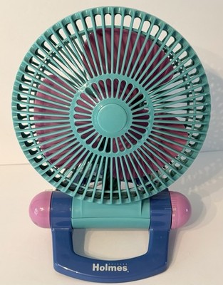 Vintage 90s Holmes Desk Bedroom Fan Aqua Purple Blue Tilt 2 Speeds Retro Tested