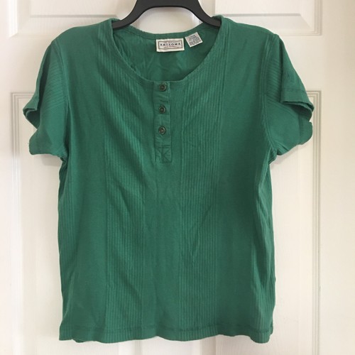Vintage 90s Arizona Jean Company Ribbed Cotton T-Shirt Green Large