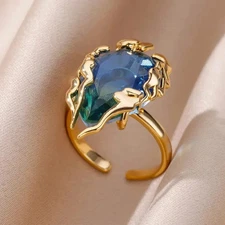 Blue Fire Ring , Blue Cz Statement ring , Adjustable