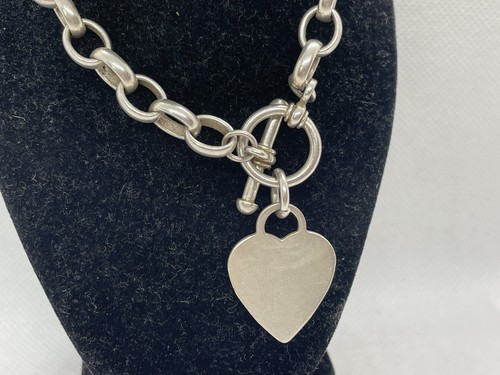COLLANA ARGENTO STERLING 925 MASSICCIO 60,7 G VINTAGE 16,5 POLLICI STILE CUORE TOGGLE - Foto 2 di 6