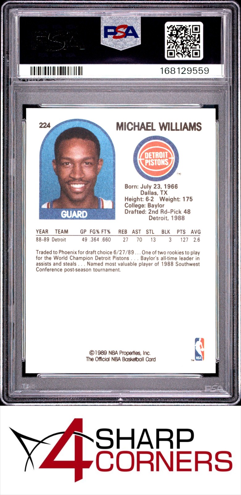 1989 HOOPS #224 MICHAEL WILLIAMS PISTONS POP 4 PSA 10 view 2