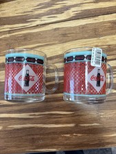 2 Vintage 1999 Coca-Cola Drinking Mugs Checkerboard Pattern (3.5" H x 3” D)