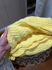 Vintage Handmade Crochet Baby Blanket Yellow Lace Crib Heirloom Nursery