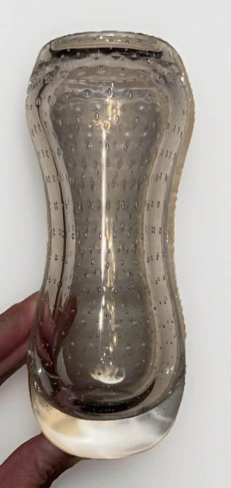 Jarrón vintage de vidrio burbuja de reloj de arena arte en vidrio grueso florero EXCELENTE Foto 4 de 4
