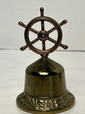 Brass Nautical Bell Ship Wheel Desk Decor Maritime Theme Vintage Made In England
