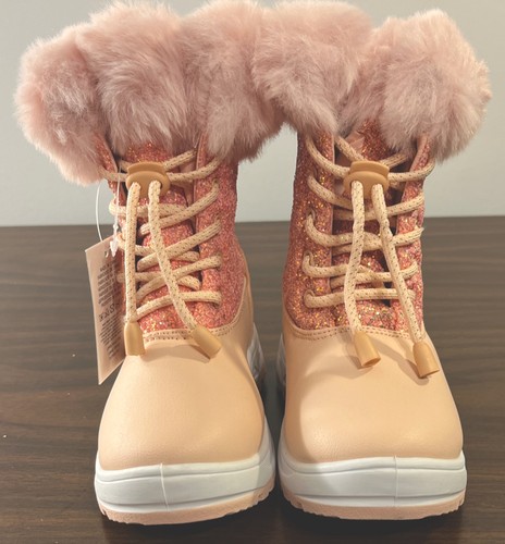 Tottler Size 11M Girls Winter Snow Boots Faux Fur Warm Pink Glitter Lace Up NEW! - Picture 3 of 9