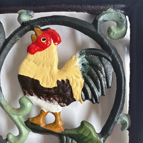 Vtg Cast Iron Painted Shelf Brackets Rooster Chicken 10"x 9" Farm Wall Decor - Picture 19 of 21