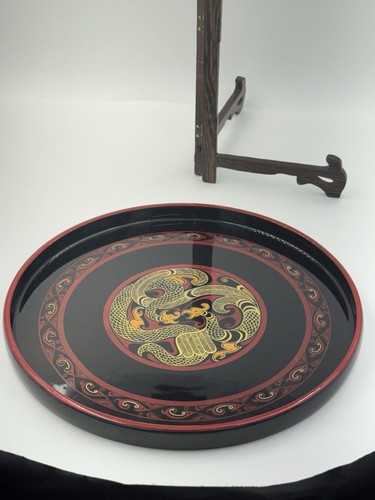 Lacquerware Decorative Tray With Intertwined Figures Comes With Stand 11 3/4” - Picture 10 of 12