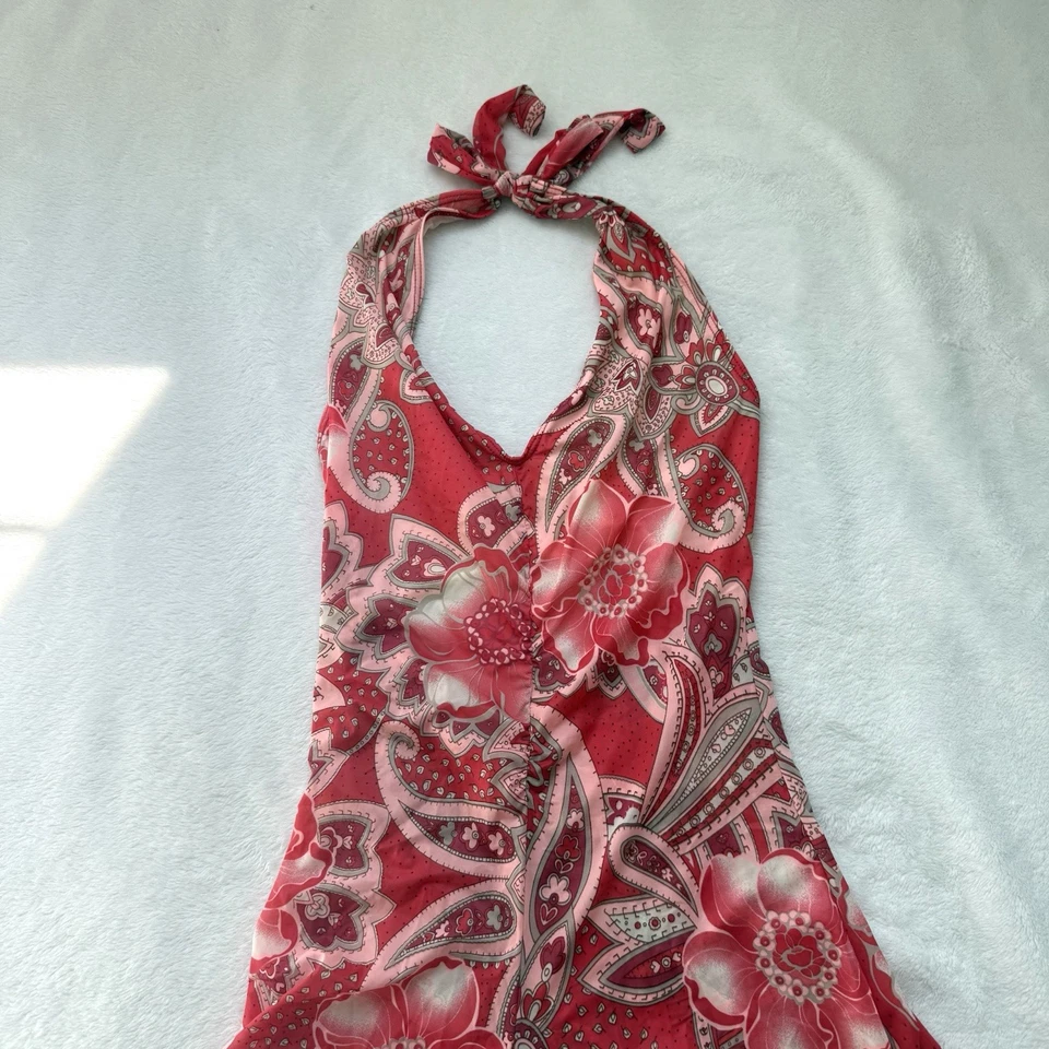 Traje de baño vintage Sauvage rojo cachemira encubrir vestido halter nuevo con etiquetas stock muerto L/M Foto 2 de 4