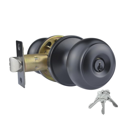 Stainless Steel Ball Entry Door Knob, Keyed-Alike Matte Black Entrance Door K...