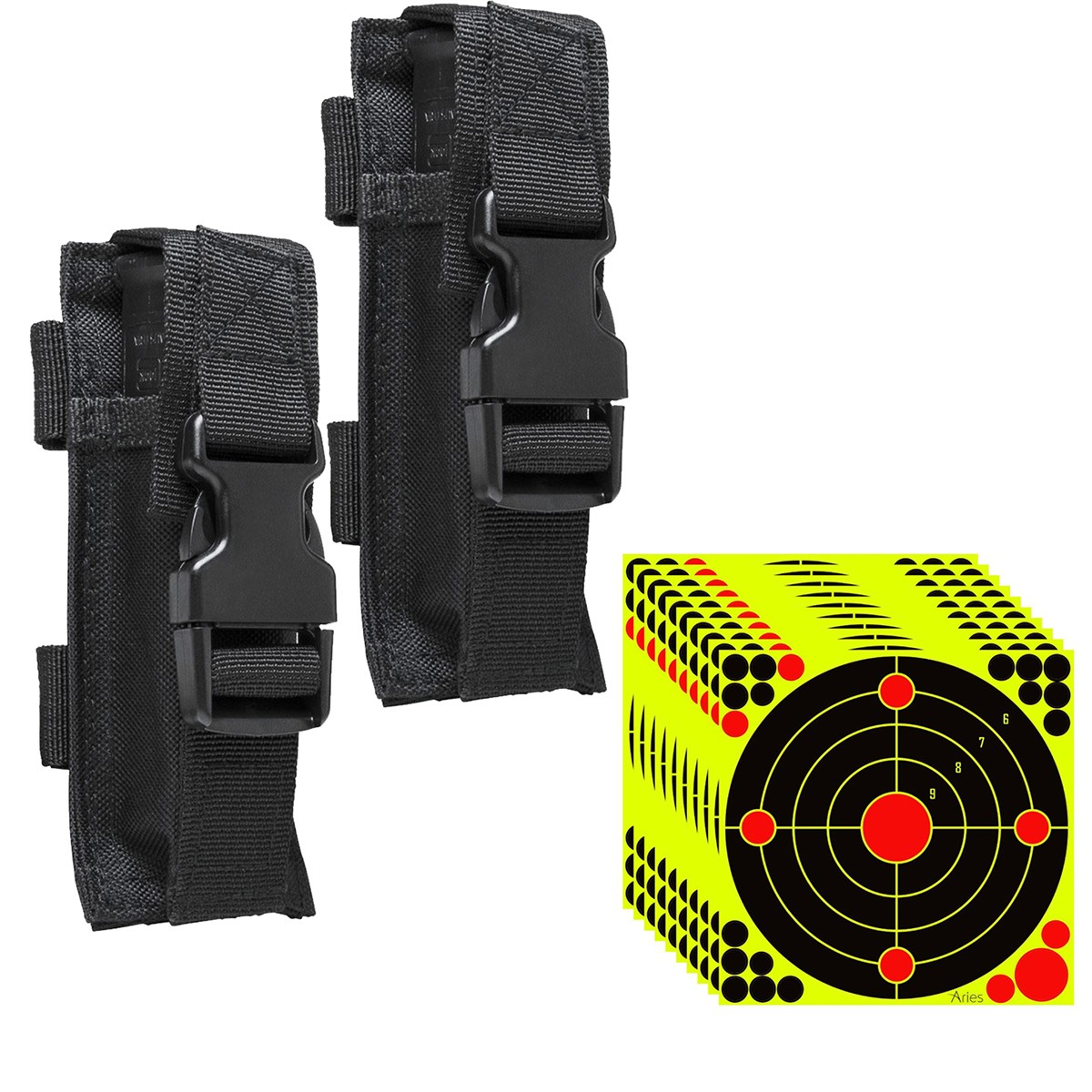 Черный подсумок для пистолетного магазина NcSTAR Vism, 2 упаковки с наклейками для мишеней 12х12, 10 упаковок
