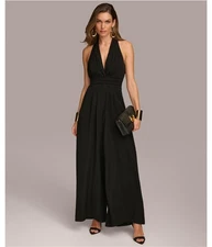 DONNA KARAN NEW YORK Womens Wide Leg Halter Jumpsuit