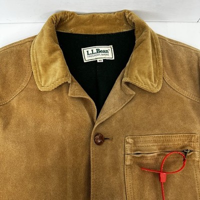 VTG  LL Bean Suede Chore Coat USA Barn Jacket Corduroy Collar Work Wear 46 READ