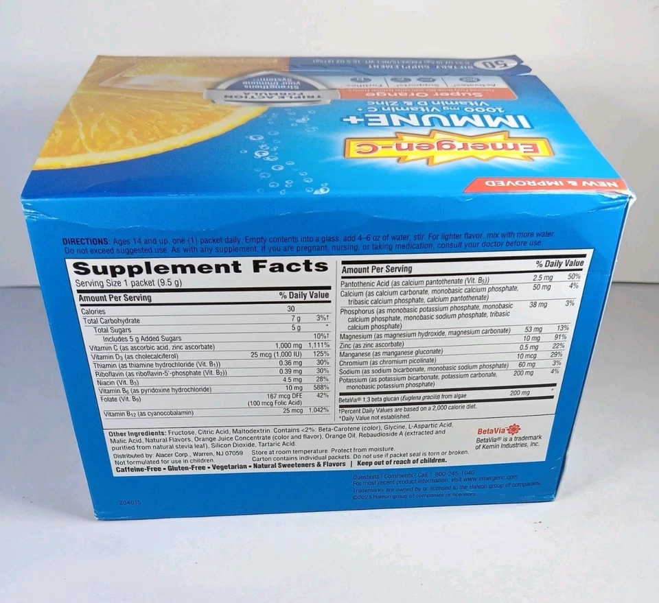 Polvo de apoyo inmunológico de triple acción Immune+, BetaVia (R), 1000 mg de vitamina C+D.. Foto 3 de 3