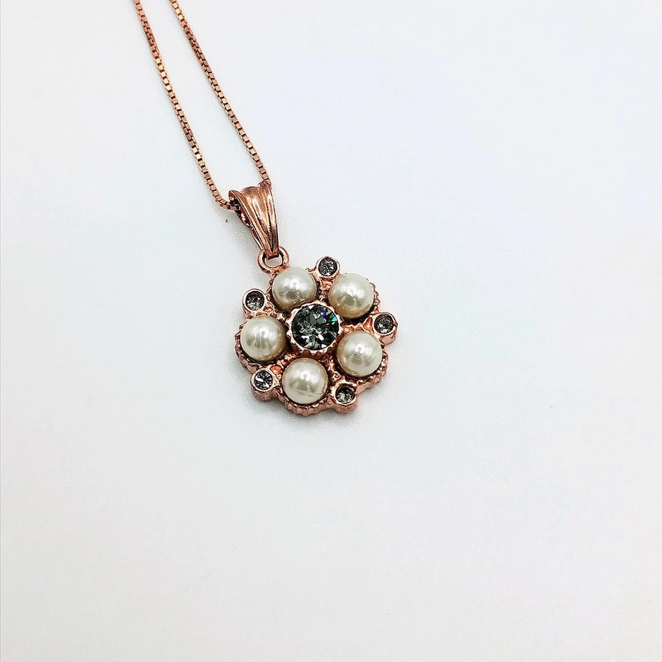 Pendente Argento 925 Rosa Teorema Vicenza con Perle Naturali e Quarzo Fumè - Immagine 2 di 4