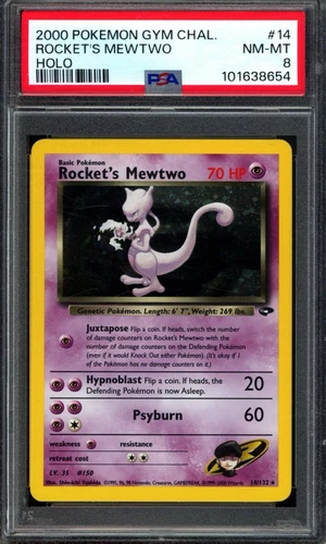 2000 Rocket's Mewtwo 14/132 Gym Challenge Unlimited Edition Holo PSA 8