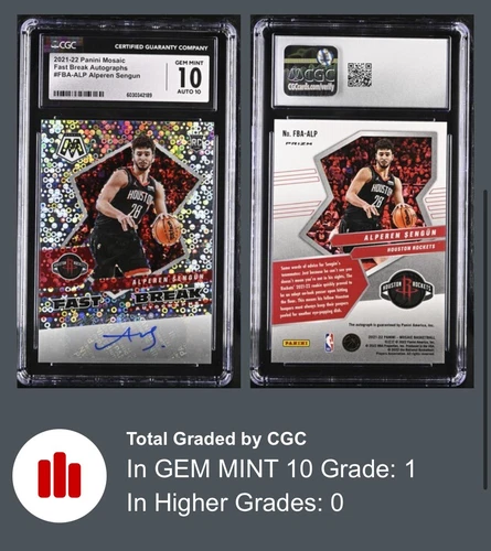 2021-22 Mosaic Fast Break Autographs Alperen Sengun Rockets RC CGC 10 GEM MINT