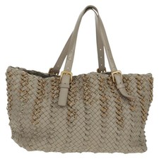 BOTTEGA VENETA INTRECCIATO Tote Bag Leather Gray Gold Auth am10529V