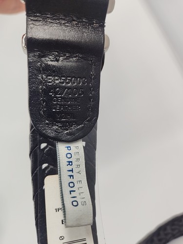 Perry Ellis Portfolio Schwarz Leder Flechtgürtel Herren 42 Messingschnalle Gewebtes Logo - Bild 12 von 12