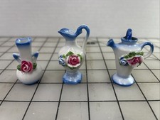 Vintage 1940s Miniature Tiny Dollhouse Pitcher Floral Occupied Japan Trinkets