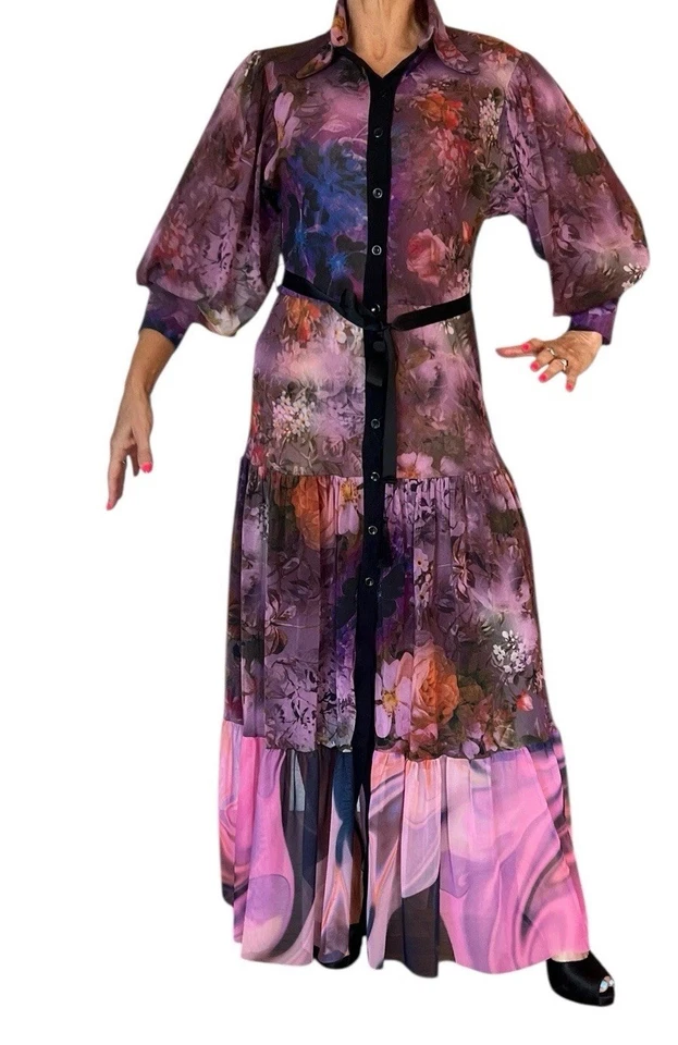 Vestido camisero midi para mujer Petit Pois by Viviana G colorido floral con cinturón de nailon S Foto 4 de 4