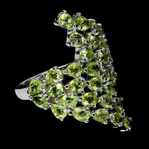 925 Sterling Silver Ring Pear Peridot Natural Gemstone Jewelry Size 9 - Picture 3 of 13
