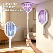 Electric Fly Swatter Bug Zapper 360 Rotating Rechargeable Telescopic Racket New
