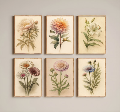 6er Set Aquarell-Stil Realistische Blumen Gemälde Poster Kunstdruck A3 A4 A5