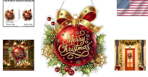 DIY Diamond Art Wreath Kit - Festive Double-Sided Hanging Ornament for Home &... - Picture 2 of 9