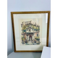 Vintage Artwork featuring Saltzburg Castle, Artist T Elsinger
