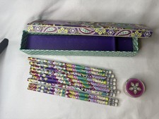 Vera Bradley Pencil Box Set Blue Bayou 9 Pencils  Sharpener
