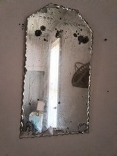 Antique Arched Distressed Silver Wall Mirror with Floral Engraving
